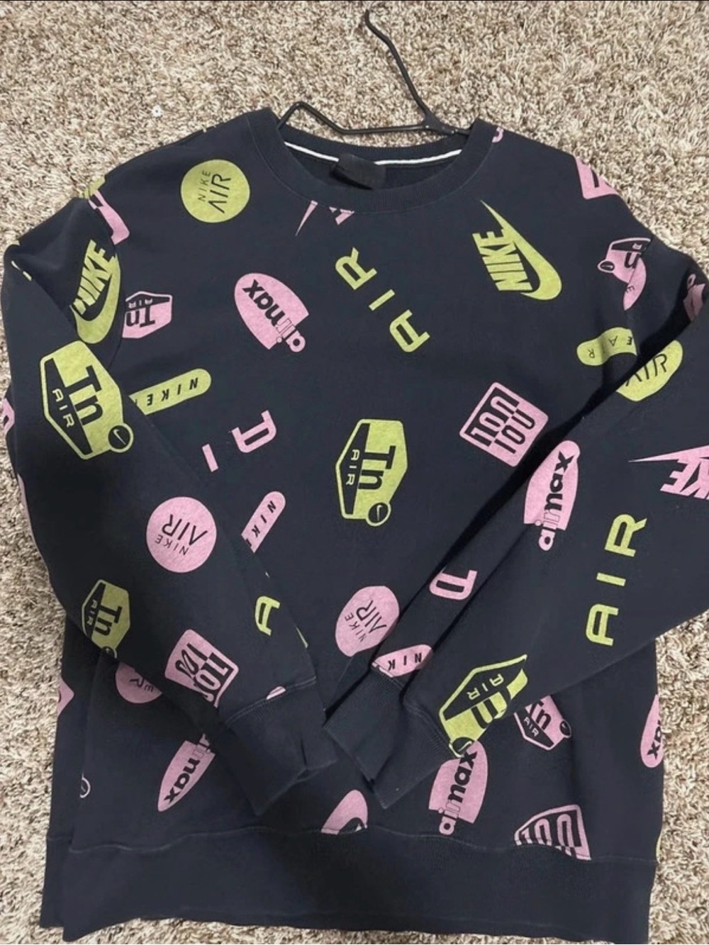 Nike Kids Black Sweatshirt with Pink & Neon Green Air Logos